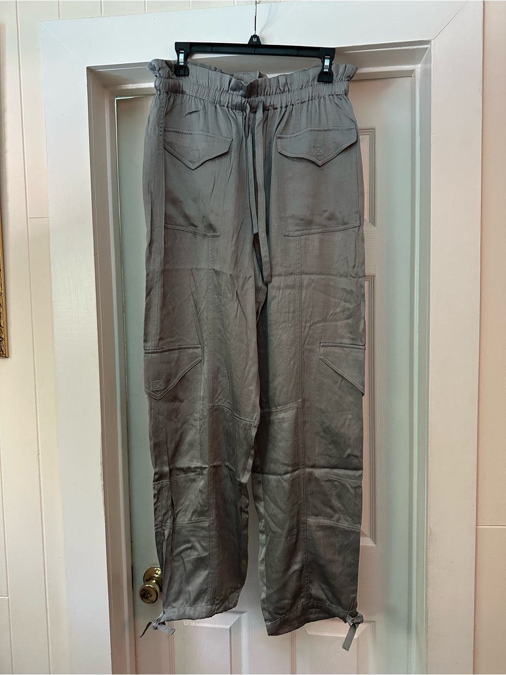 Ganni Olive-Gray Cargo Drawstring Trousers